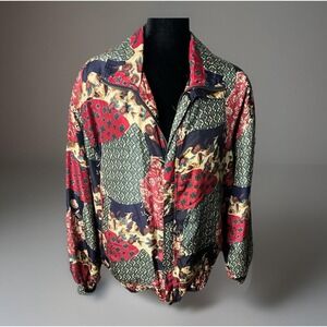 Fuda International Jacket Women PM VTG 100% Silk Bomber Artsy Floral Design‎